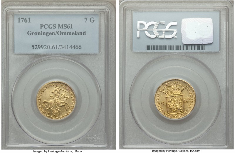 Groningen & Ommeland. Provincial gold 7 Gulden 1761 MS61 PCGS, KM60. Incredibly ...