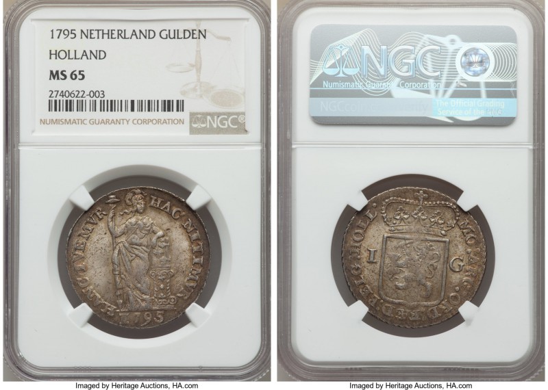 Holland. Provincial Gulden 1795 MS65 NGC, KM8.2. A gorgeously toned gem worthy o...