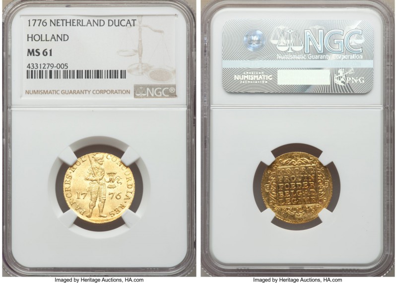 Holland. Provincial gold Ducat 1776 MS61 NGC, KM12.3. Sparkling surfaces with on...