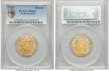 Utrecht. Provincial gold Ducat 1724 MS64 PCGS, KM7.4. Notably more frosty than the majority of examples, quite sharp in the legends and die polish lin...