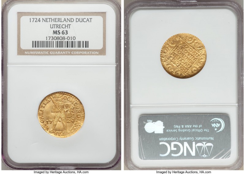 Utrecht. Provincial gold Ducat 1724 MS63 NGC, KM7.4. A beautifully clear strike ...
