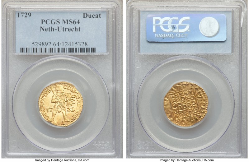 Utrecht. Provincial gold Ducat 1729 MS64 PCGS, KM7.4. Typical weakness exists on...