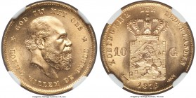 Willem III gold 10 Gulden 1876 MS67+ NGC, KM106. Radiant and essentially flawless. Accounting for the "plus" grade, this is the finest certified acros...