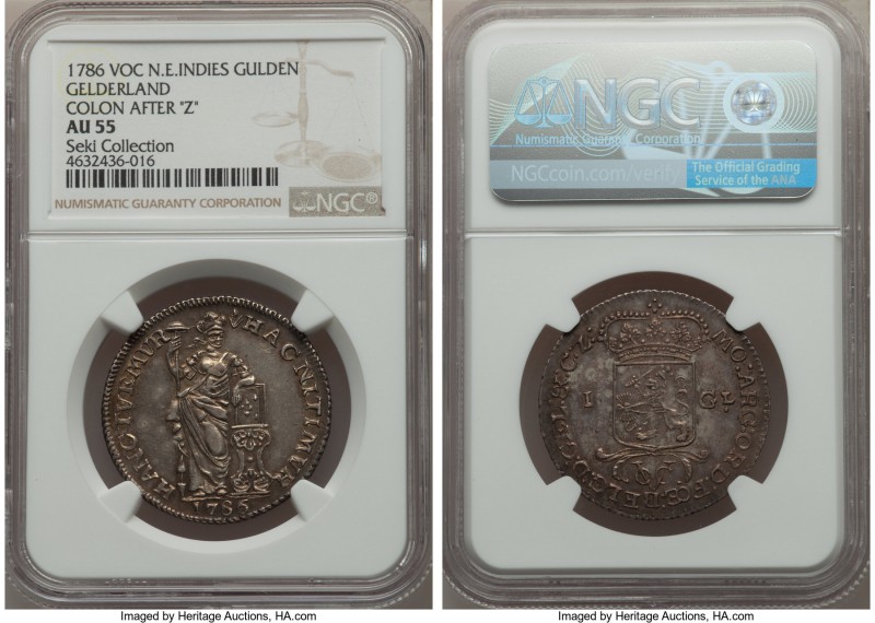 Dutch Colony. United East India Company Gulden 1786 AU55 NGC, KM53, Scholten-67b...