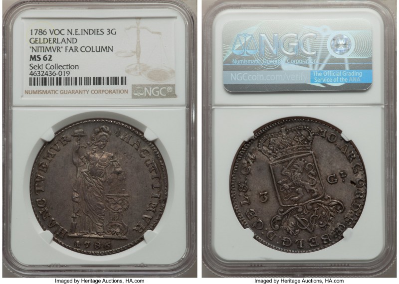 Dutch Colony. United East India Company 3 Gulden 1786 MS62 NGC, Harderwijk mint,...