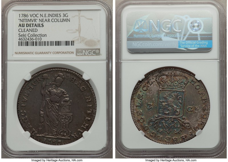 Dutch Colony. United East India Company 3 Gulden 1786 AU Details (Cleaned) NGC, ...