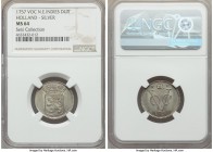 Dutch Colony. United East India Company silver Duit 1757 MS64 NGC, Dordrecht mint, KM70a, Scholten-Unl. Holland issue. Phenomenally lofty for this onl...