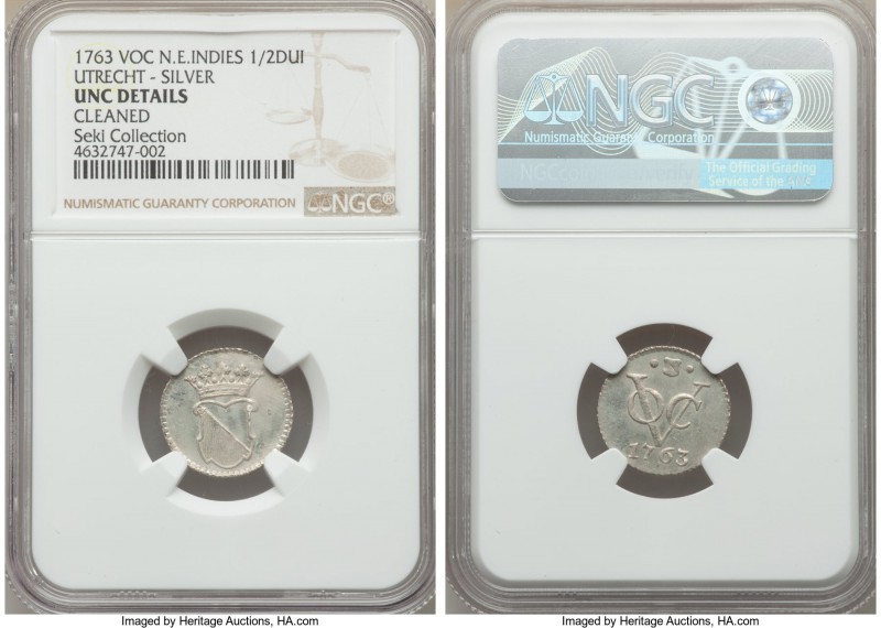Dutch Colony. United East India Company 1/2 Duit 1763 UNC Details (Cleaned) NGC,...
