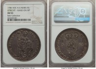 Dutch Colony. United East India Company 3 Gulden 1786 AU53 NGC, KM117, Scholten-61b. Variety with Pallas's hand resting on her hip. Utrecht issue. A s...