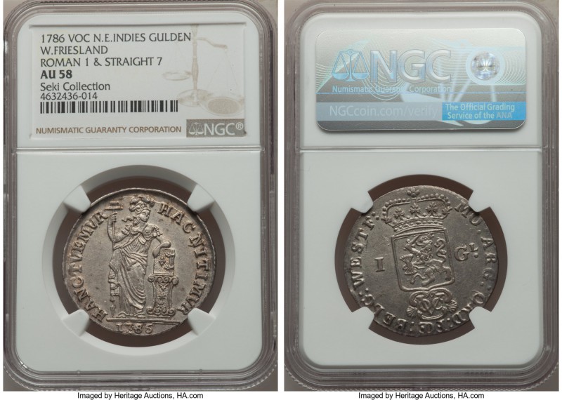 Dutch Colony. United East India Company Gulden 1786/64 AU58 NGC, KM139, Scholten...