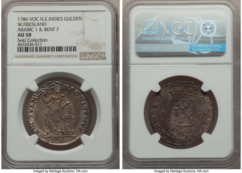 Dutch Colony. United East India Company Gulden 1786 AU58 NGC, KM139, Scholten-69...