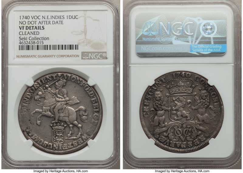 Dutch Colony. United East India Company Ducaton 1740/39 VF Details (Cleaned) NGC...