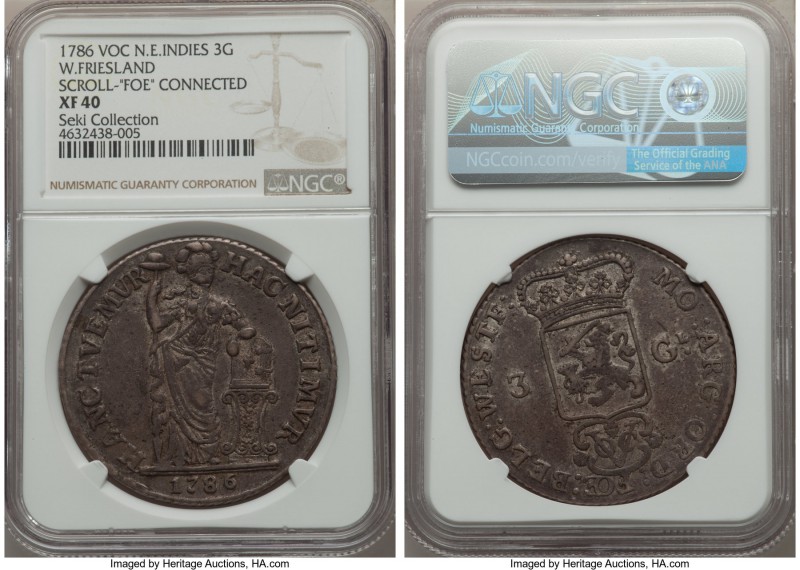 Dutch Colony. United East India Company 3 Gulden 1786 XF40 NGC, KM140, Scholten-...