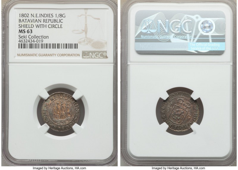 Dutch Colony. Batavian Republic 1/8 Gulden 1802 MS63 NGC, Enkhuizen mint, KM80, ...