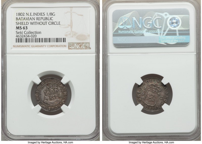 Dutch Colony. Batavian Republic 1/8 Gulden 1802 MS63 NGC, Enkhuizen mint, KM80, ...