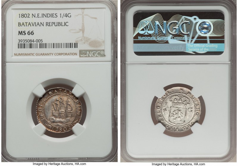 Dutch Colony. Batavian Republic 1/4 Gulden 1802 MS66 NGC, Enkhuizen mint, KM81. ...