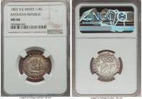 Dutch Colony. Batavian Republic 1/4 Gulden 1802 MS66 NGC, Enkhuizen mint, KM81. Deeply struck and attractively toned. An exceptional high-grade exampl...