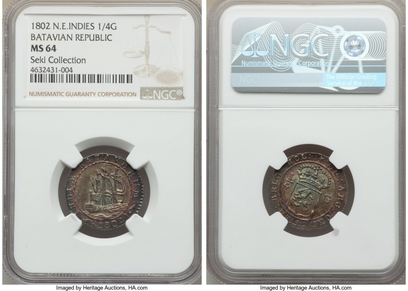 Dutch Colony. Batavian Republic 1/4 Gulden 1802 MS64 NGC, Enkhuizen mint, KM81, ...