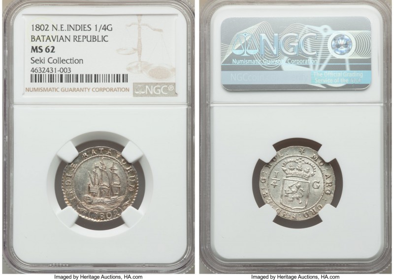 Dutch Colony. Batavian Republic 1/4 Gulden 1802 MS62 NGC, Enkhuizen mint, KM81, ...