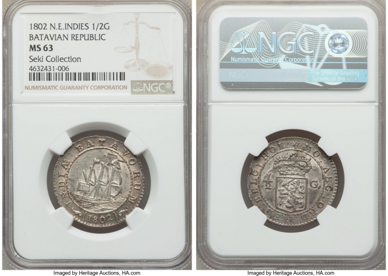 Dutch Colony. Batavian Republic 1/2 Gulden 1802 MS63 NGC, Enkhuizen mint, KM82, ...