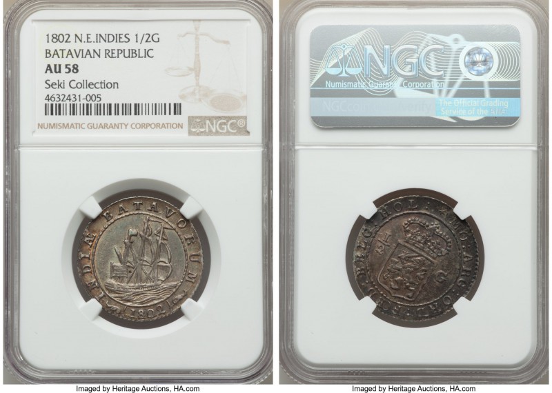 Dutch Colony. Batavian Republic 1/2 Gulden 1802 AU58 NGC, Enkhuizen mint, KM82, ...