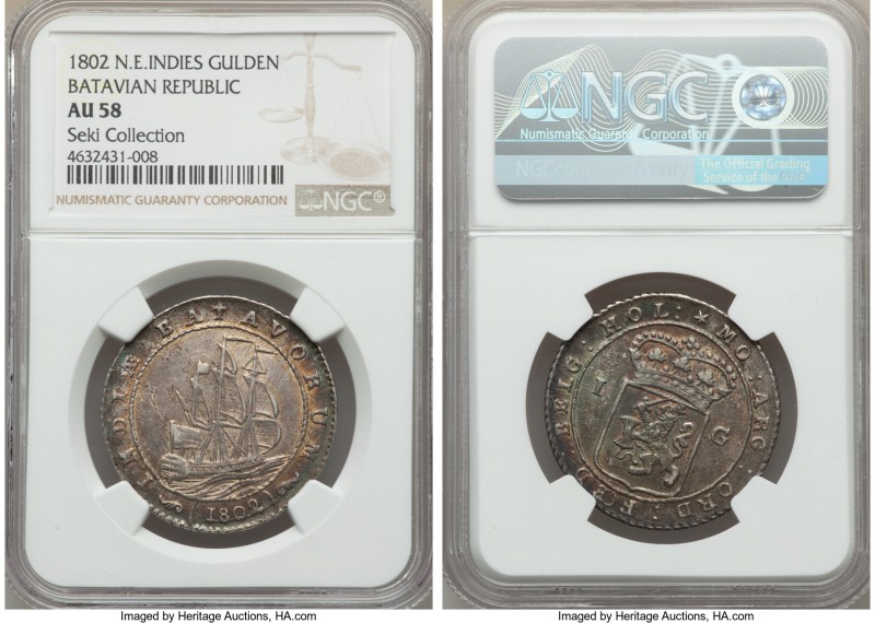 Dutch Colony. Batavian Republic Gulden 1802 AU58 NGC, Enkhuizen mint, KM83, Scho...
