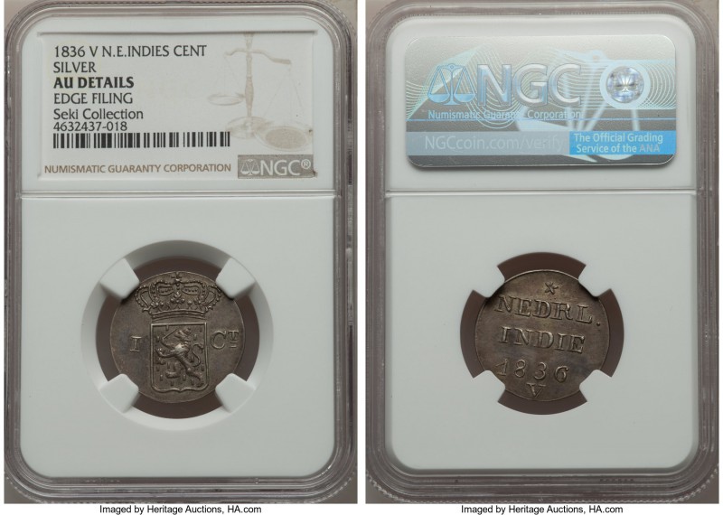 Dutch Colony. Willem I silver Pattern Cent 1836 AU Details (Edge Filing) NGC, KM...