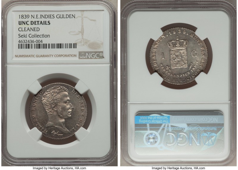 Dutch Colony. Willem I Gulden 1839-(u) UNC Details (Cleaned) NGC, Utrecht mint, ...