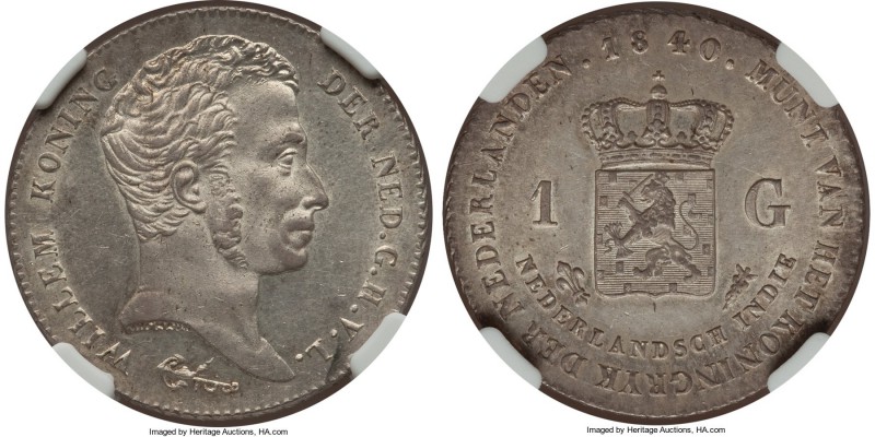 Dutch Colony. Willem I Gulden 1840-(u) MS61 NGC, Utrecht mint, KM300a. From the ...