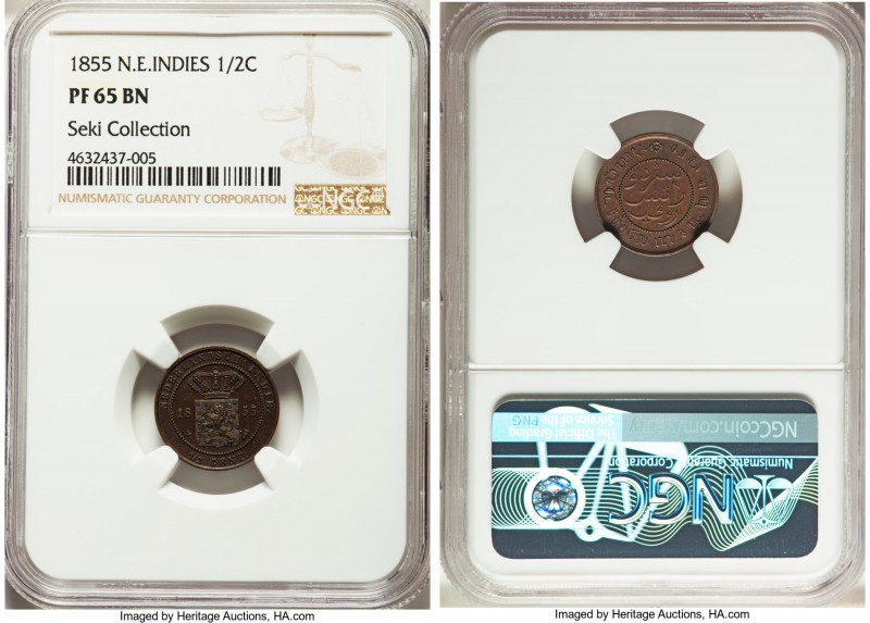 Dutch Colony. Willem III Proof 1/2 Cent 1855-(u) PR65 Brown NGC, Utrecht mint, K...