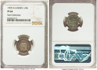 Dutch Colony. Wilhelmina Proof 1/4 Gulden 1905-(u) PR64 NGC, Utrecht mint, KM310. Beautiful and flawless, with a sharp strike, and a glassy reflectivi...