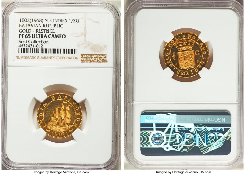 Dutch Colony. Batavian Republic gold Proof Restrike 1/2 Gulden 1802-Dated (1968)...