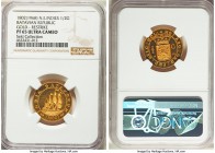 Dutch Colony. Batavian Republic gold Proof Restrike 1/2 Gulden 1802-Dated (1968) PR65 Ultra Cameo NGC, KM82a.  A gleaming golden proof, immaculately p...
