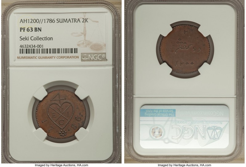 Sumatra. East India Company Proof 2 Kepings AH 1200 (1786) PR63 Brown NGC, Schol...
