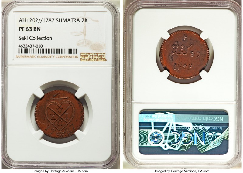 Sumatra. East India Company Proof 2 Kepings AH 1202 (1787) PR63 Brown NGC, Schol...