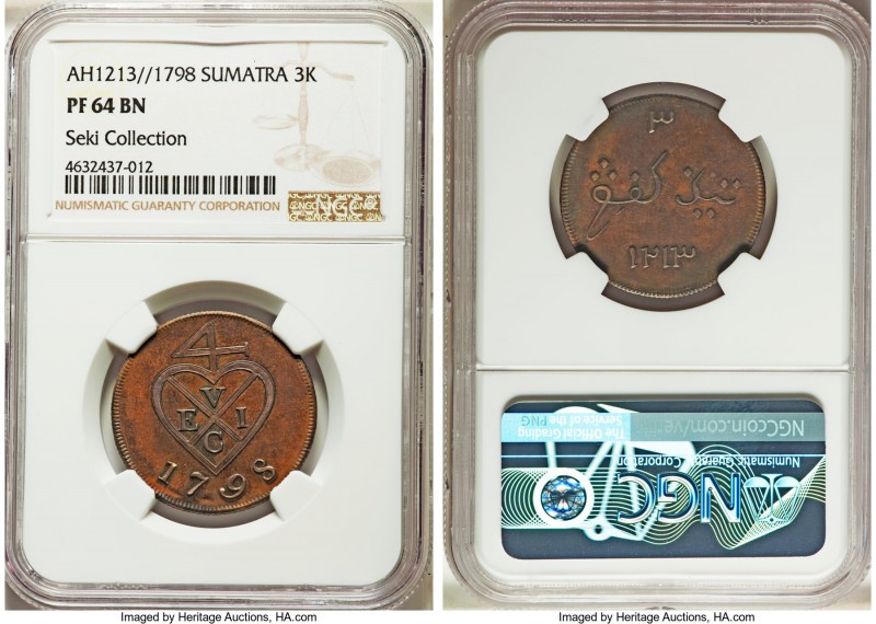 Sumatra. East India Company copper Proof 3 Kepings AH 1213 (1798) PR64 Brown NGC...