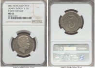 French Overseas Territory. Gomen Digeon & Co. copper-nickel 5 Francs Token 1882 MS62 NGC, KMX-Tn4, Lec-10. Produced by the Societe Franco-Australienne...