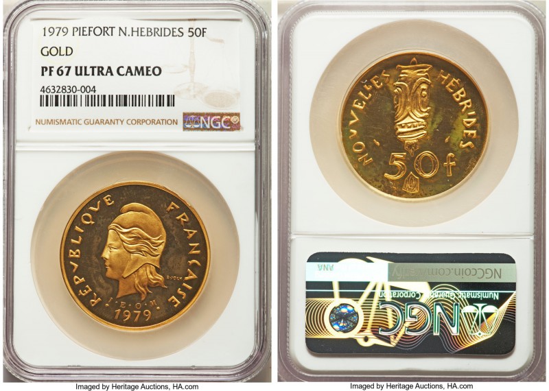 French Colony gold Piefort 50 Francs 1979 PR67 Ultra Cameo NGC, KM-PE29. Only 11...