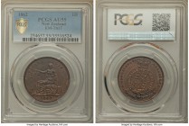 British Colony. Dunedin - E. De Carle & Co. Penny Token 1862 AU55  PCGS, KM-Tn17. A lovely chocolate-brown merchant issue with notably few surface mar...