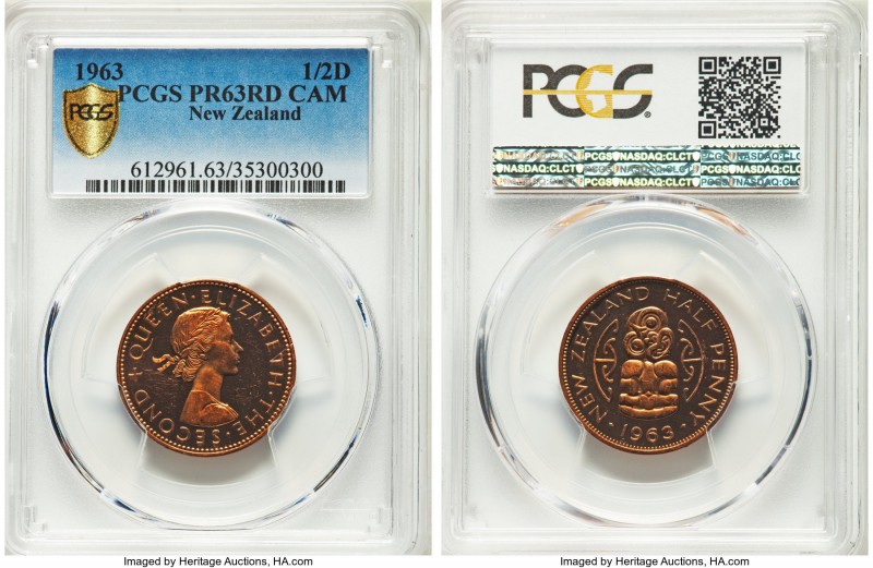 Elizabeth II Proof 1/2 Penny 1963 PR63 Red Cameo PCGS, KM23.2. Estimated Mintage...