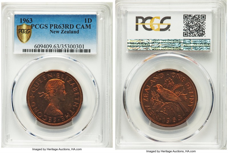 Elizabeth II Proof Penny 1963 PR63 Red Cameo PCGS, KM24.2. Comparable to the pro...