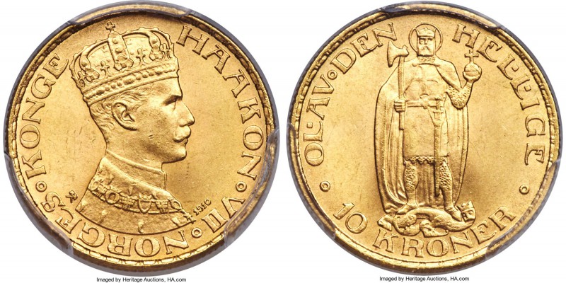 Haakon VII gold 10 Kroner 1910 MS66 PCGS, KM375. Currently tied for the finest g...