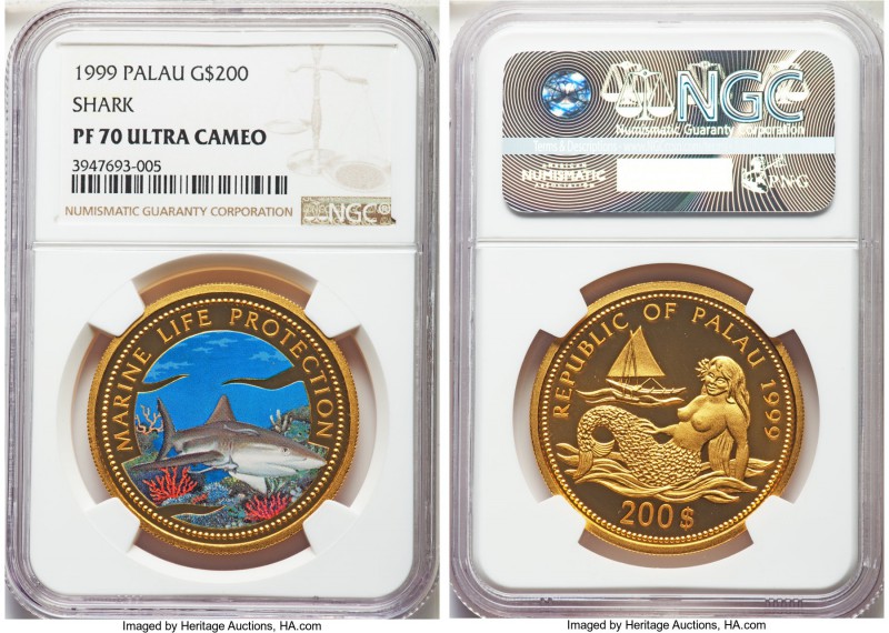 Republic gold Proof 200 Dollars 1999 PR70 Ultra Cameo NGC, Huguenin mint, KM37. ...