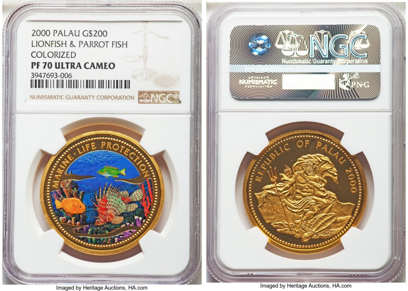 Republic gold Proof 200 Dollars 2000 PR70 Ultra Cameo NGC, KM-Unl, Fr-3. Lionfis...