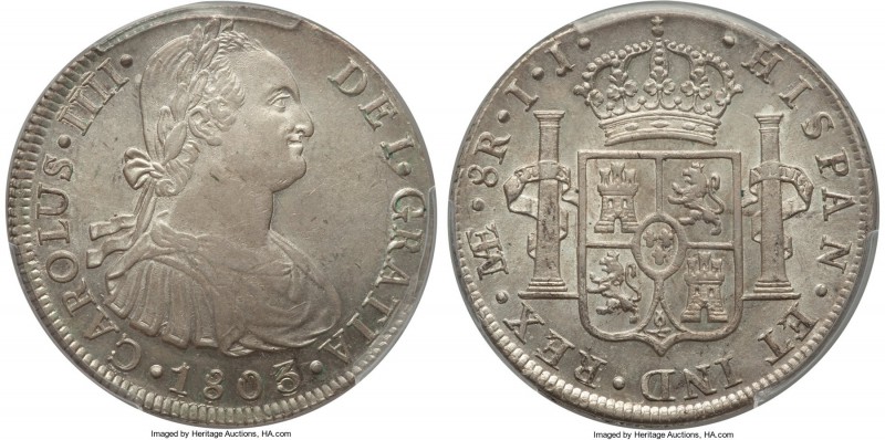 Charles IV 8 Reales 1803 LM-IJ MS62 PCGS, Lima mint, KM97. Brilliant Mint State ...