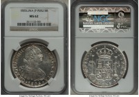 Charles IV 8 Reales 1805 LM-JP MS62 NGC, Lima mint, KM97. A lovely coin, boldly struck and lustrous, whose somewhat granular surfaces imply slightly m...