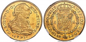 Charles IV gold 8 Escudos 1791 LM-IJ AU58 NGC, Lima mint, KM92. A few minor adjustment marks are noted on the obverse for the sake of accuracy, though...