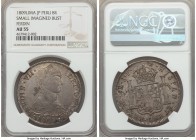 Ferdinand VII 8 Reales 1809 LM-JP AU55 NGC,  Lima mint, KM106.2. Small imaginary bust type. Steel toned, with a small flan flaw along the upper periph...