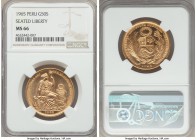 Republic gold 50 Soles 1965 MS66 NGC, Lima mint, KM230. Mintage: 23,000. Faint toning surrounding the devices and legends, with strong underlying lust...