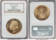Republic gold "Inca" 50 Soles 1967 MS63 NGC, Lima mint, KM219, Fr-77. Mintage: 10,000. A few hairlines noticeable under magnification, but otherwise q...